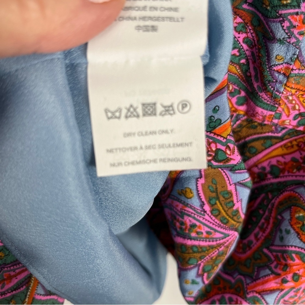 J. CREW Pink Blue Paisley 100% Silk Cap Flutter Sleeve Mini Dress Size 2 Petite - Picture 13 of 14